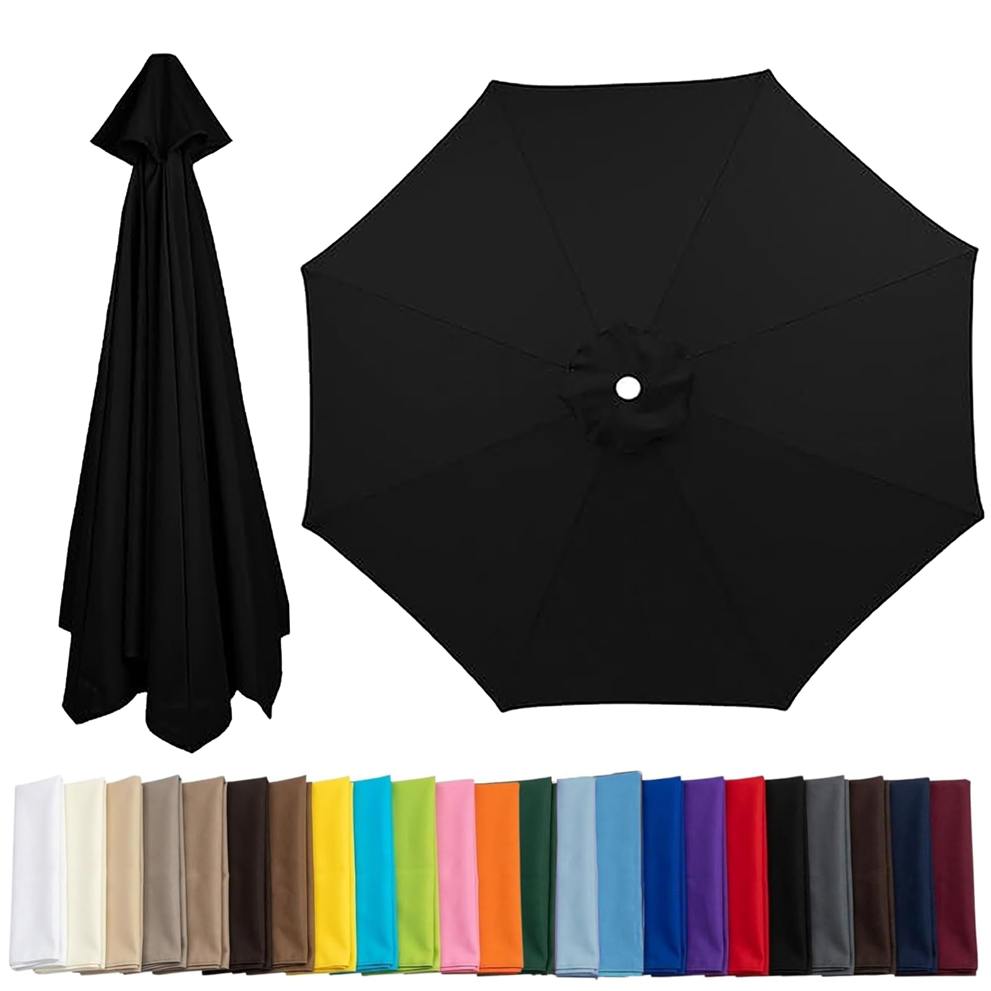 Qivstxug 6 Arms/8 Arms Replacement Parasol Canopy 2.0/2.3/2.5/2.7/3.0m Patio Umbrella Replacement Canopy, Market Beach Umbrella Canopy Replacement Cover For Backyard Garden Parasol Cover Black