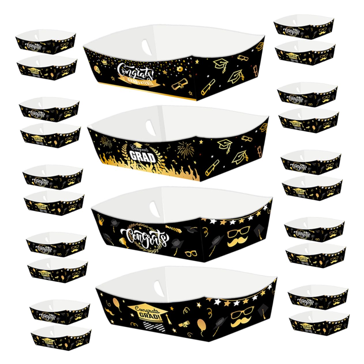 KICHOUSE Graduation Season Boat-Shaped Paper Box: 24pcs Food Serving Trays for Party Supplies Congrats Grad Snack Boats