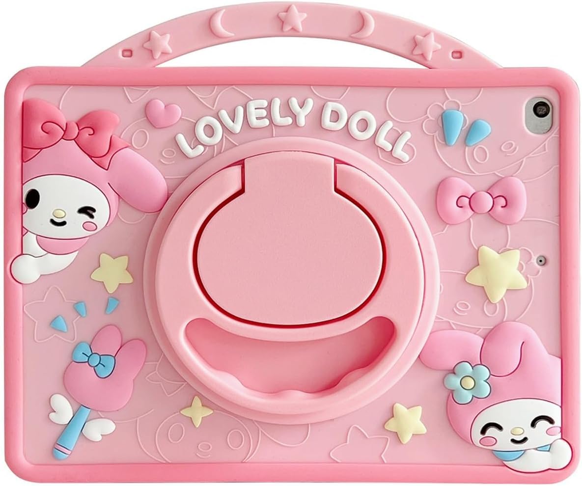 Tablet Case for iPad Mini 7 2024/iPad Mini 6 Generation 2021 Cover 8.3 inch,for Kids Case with 360° Swivel StandHandle Grip,Shoulder Strap,Shockproof Silicone 3D Cute Cover (Pink 02)