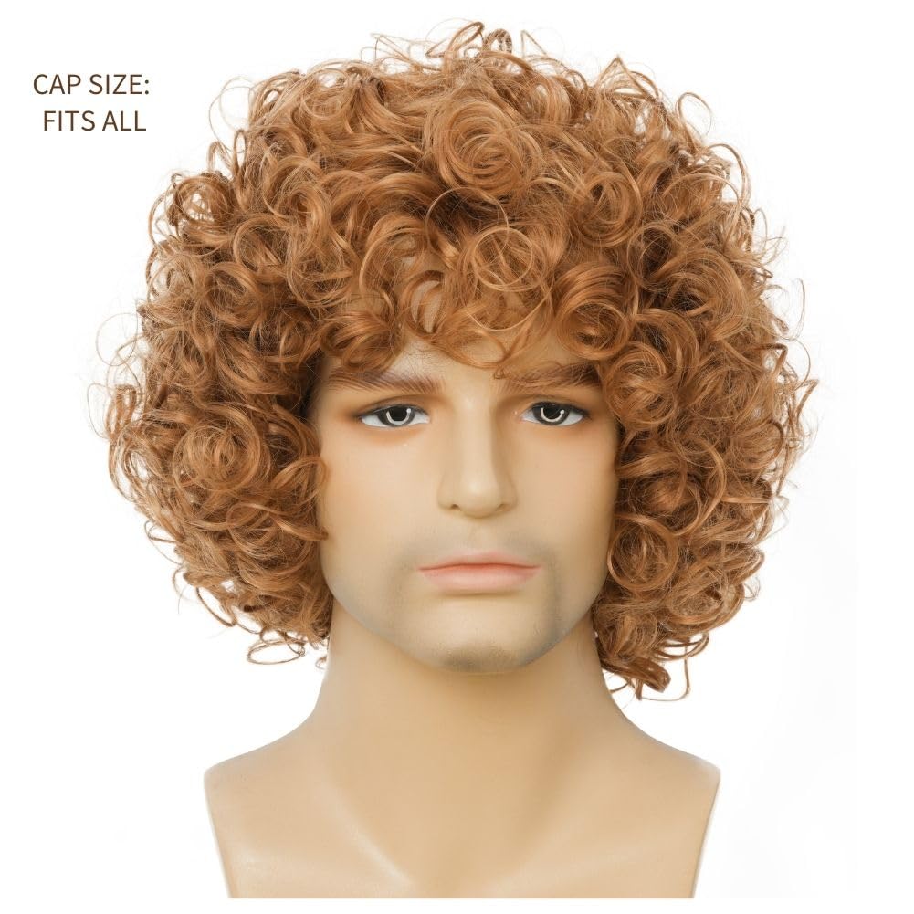 Salaibs Blonde Short Curly Wigs for Men Synthetic 70s 80s Afro Disco Wig Natural realistic Fluffy Male Hair Wig for Daily Party (Blonde) - Image 2