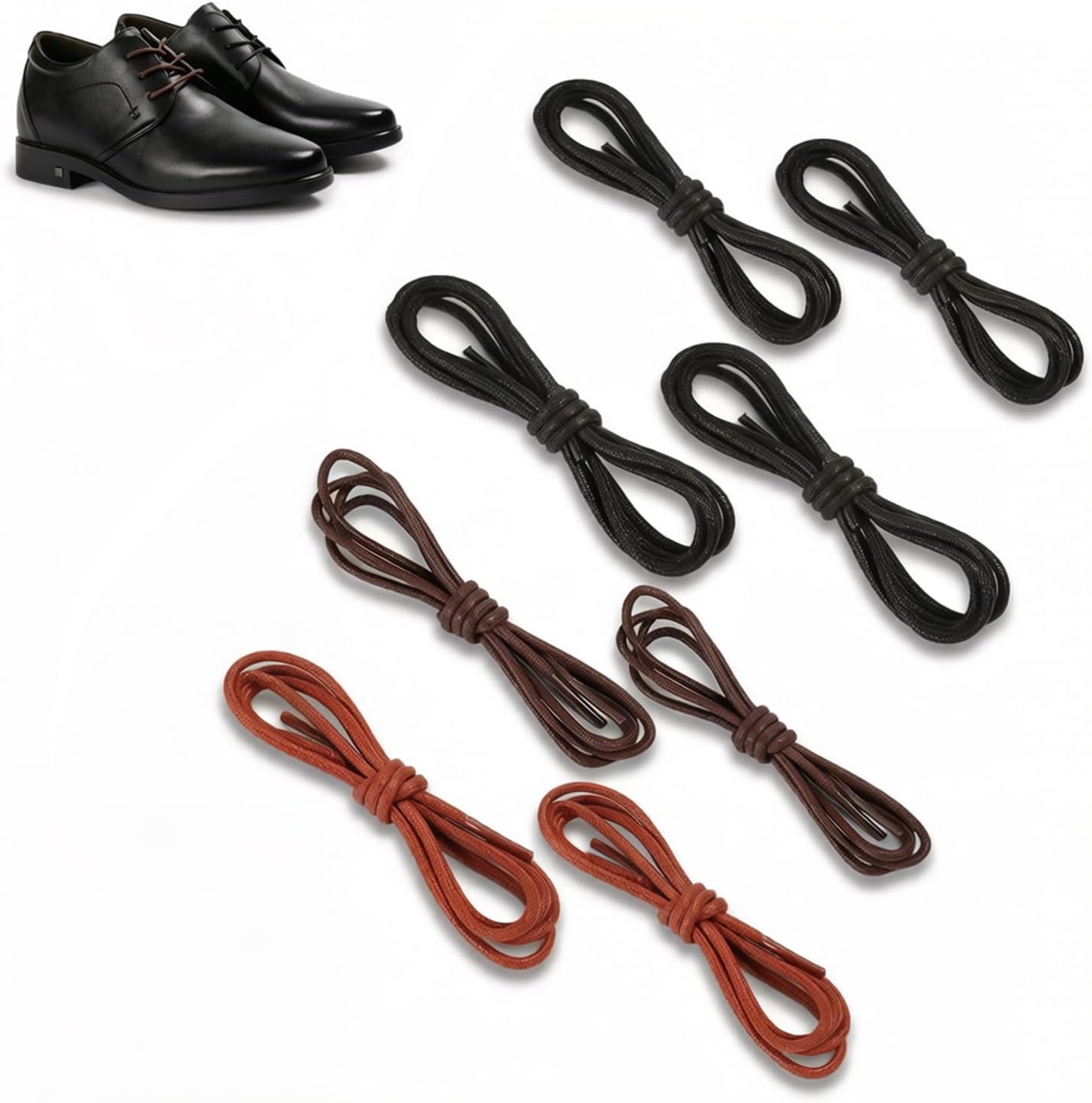 – Vanvca 8 Pairs Cotton Shoe Laces, Round Boot Laces for Men's Formal Leather Shoes, Oxfords, Derby, Easy to Tie, Classic Style Replacement Strings, Durable & Tangle-Free