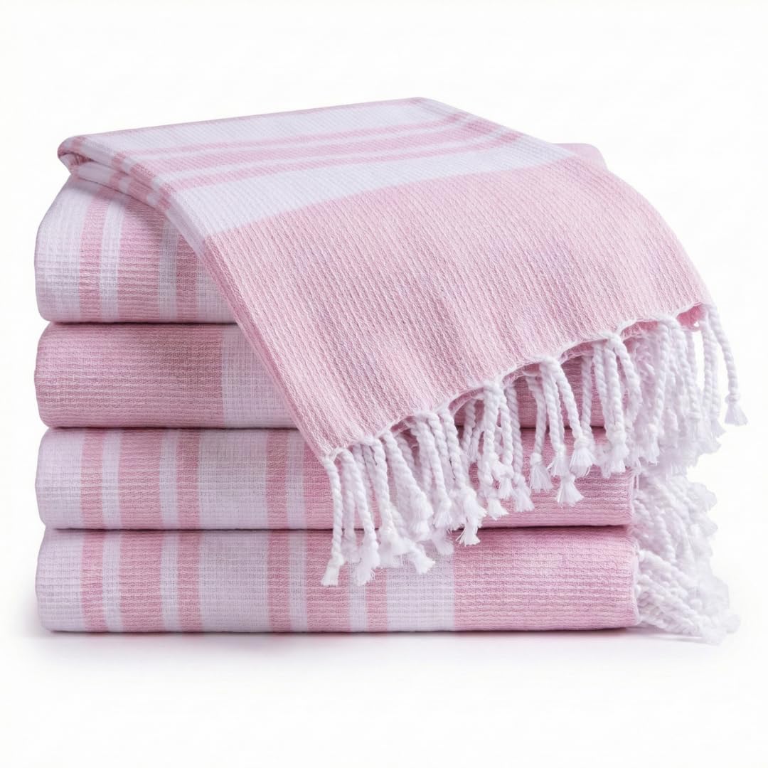 DineNest Turkish Beach Towels Set of 4 - Oversized Cotton Beach Towels 40X70 inch - Sand Free Quick Dry Beach Blanket for Adults - Extra Large Towels