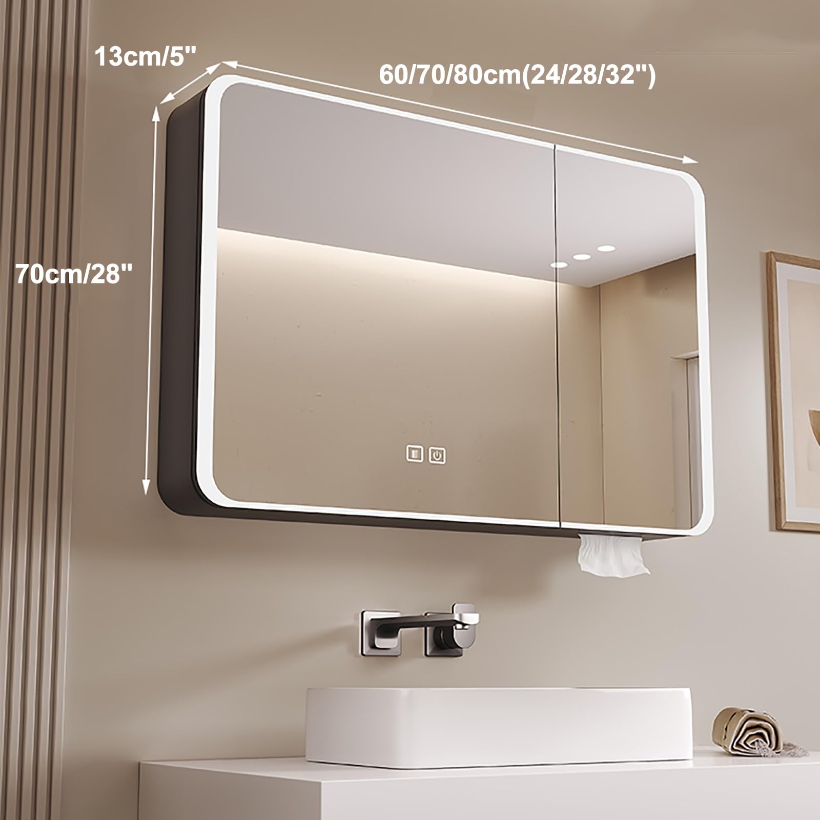 Mobiletto portaoggetti a LED con Specchio da Parete Moderno per Bagno e vani portaoggetti - 3 in 1 per Gioielli, Ideale per Camera da Letto, spogliatoio e Come Idea Regalo.