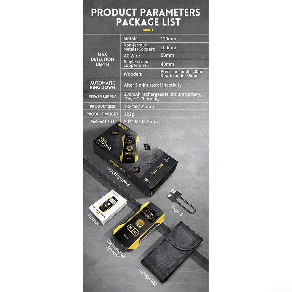 Wanddetektor, Holz, Metall, multifunktional, elektronischer Bolzensensor, Wandscanner für Innen- und Außenbereich, Industrie und Haushalt