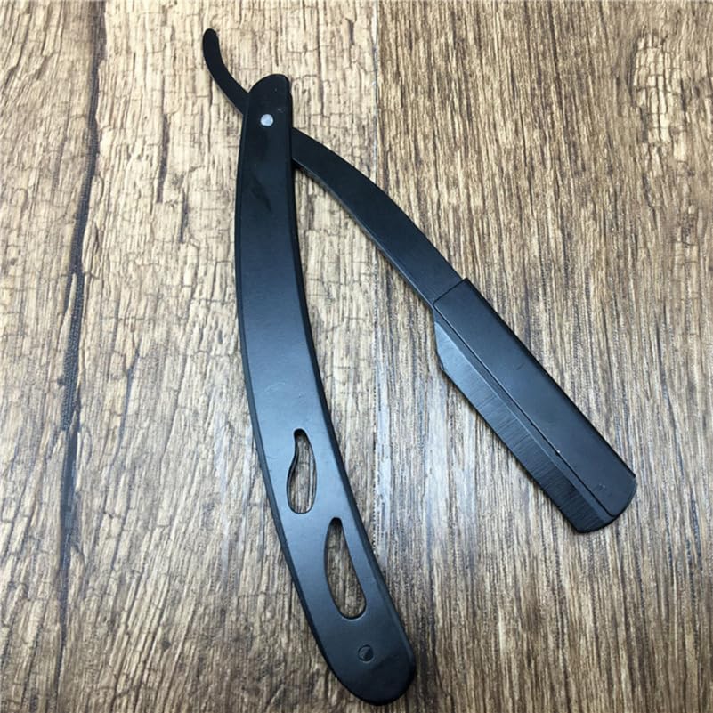Stainless Steel Manual Folding for Men Vintage Professional Straight Black for Barbershops and Personal Grooming Easy-open Guard for Safe Exchange