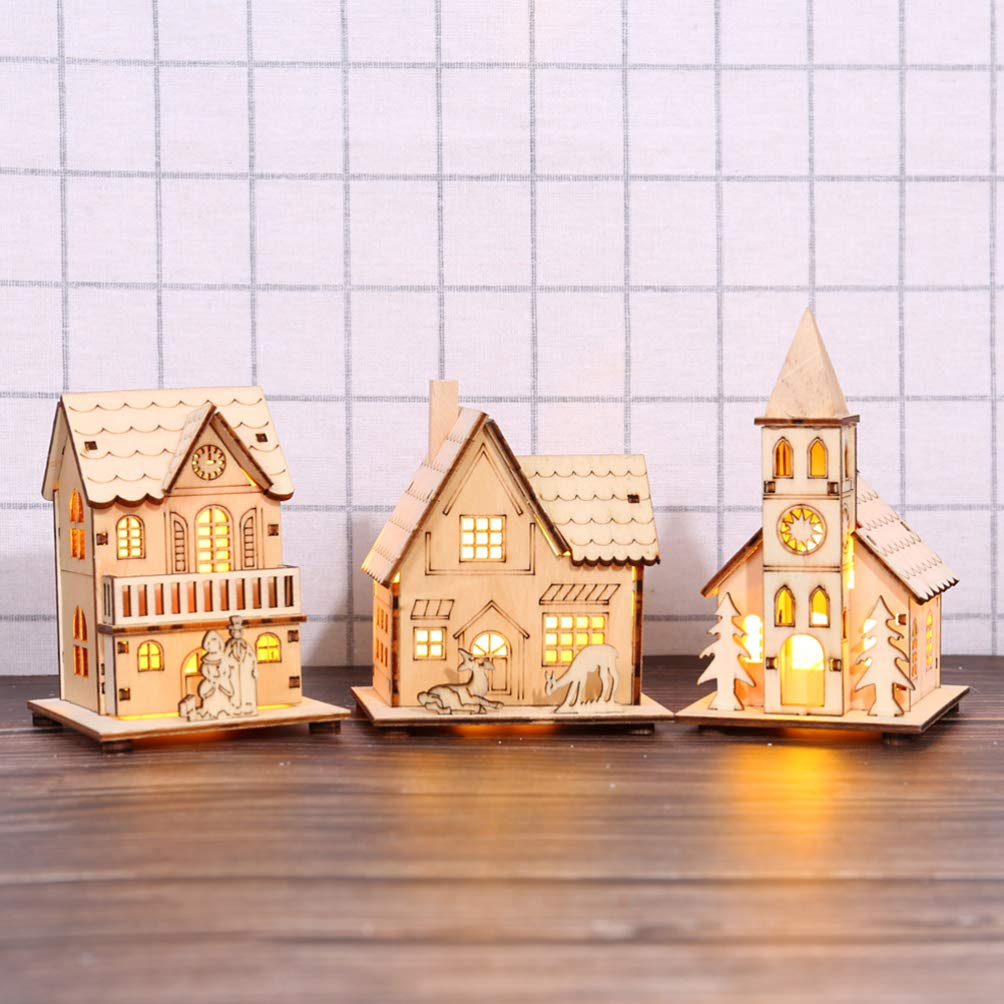 Toddmomy Decorazione Natalizia Illuminazione Led Beige in Legno Ornamento Caldo e Chic a Forma di Casetta Piccola per Festa di Natale