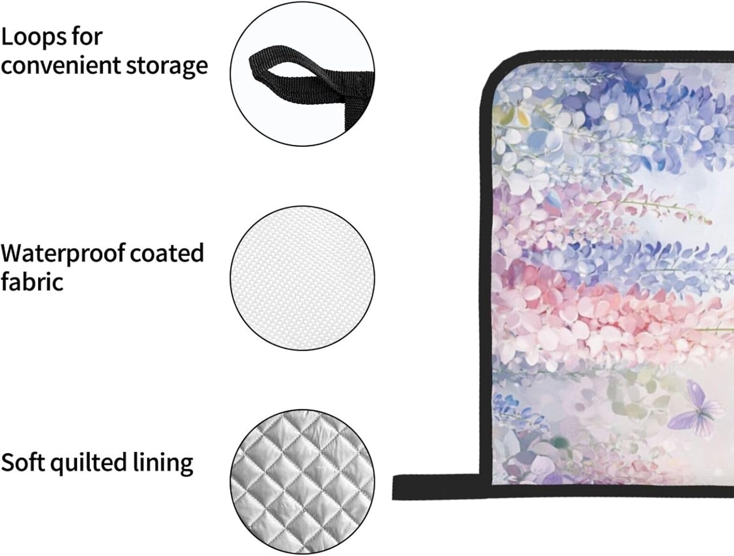 Oven Mitts and Pot Holders 4-Piece Set Botanical Flower Butterfly Heat Resistant, Non-Slip Kitchen Gloves with Hanging Loop for Cooking, Baking, Grilling, BBQ