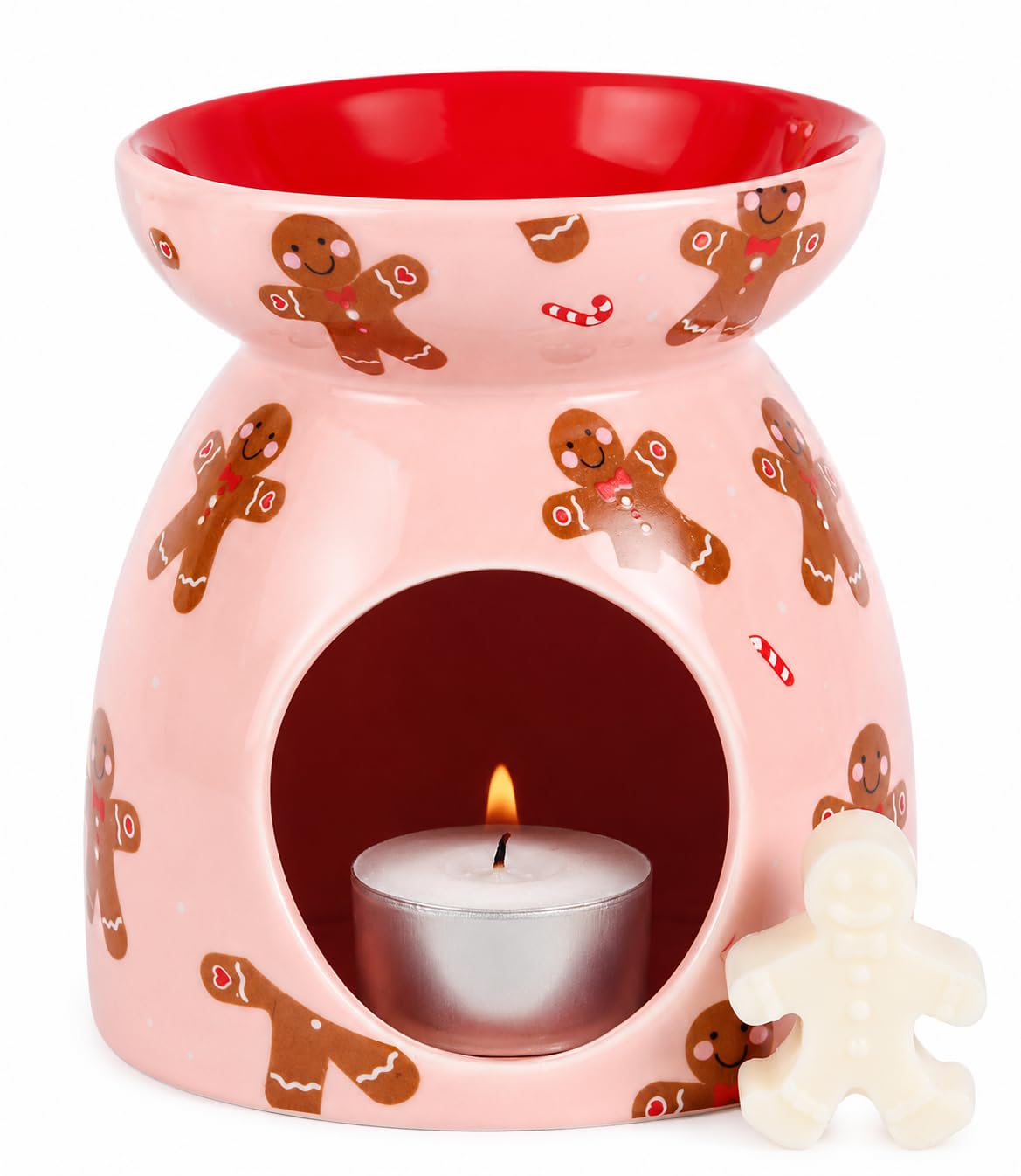 RT ESSENTIALS Ceramic Christmas Gingerbread Wax Melt Burner with Tea Light Holder,Wax Warmer for Scented Wax Melts & Essential Oils,Aromatherapy Oil Burner,Holiday Home Decor, for Women