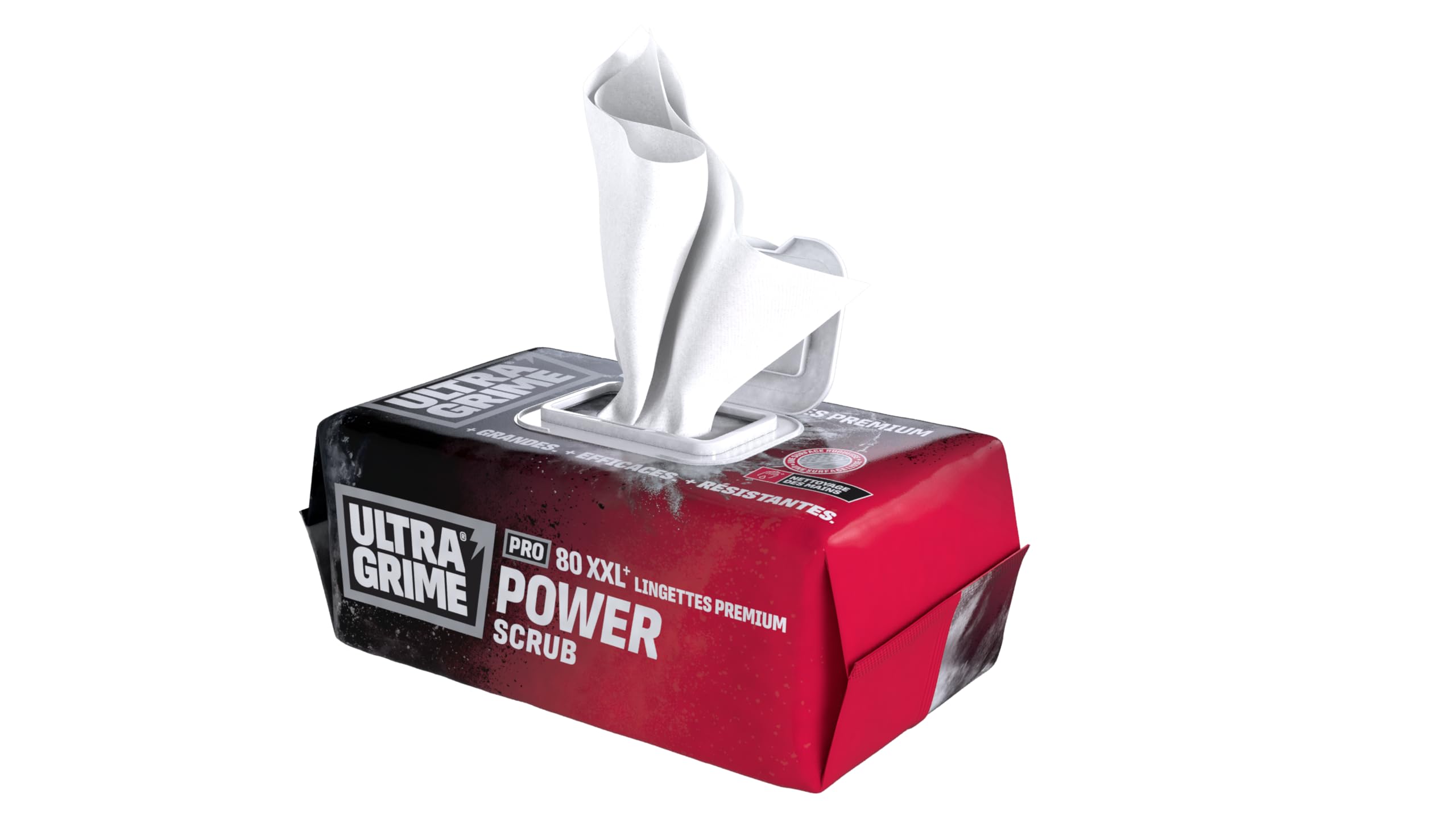 UltraGrime Pro Power Scrub | Salviette industriali potenti per rimuovere sporco e sporco su tutte le superfici | 80 salviette umidificate extra larghe, 38 cm x 25 cm