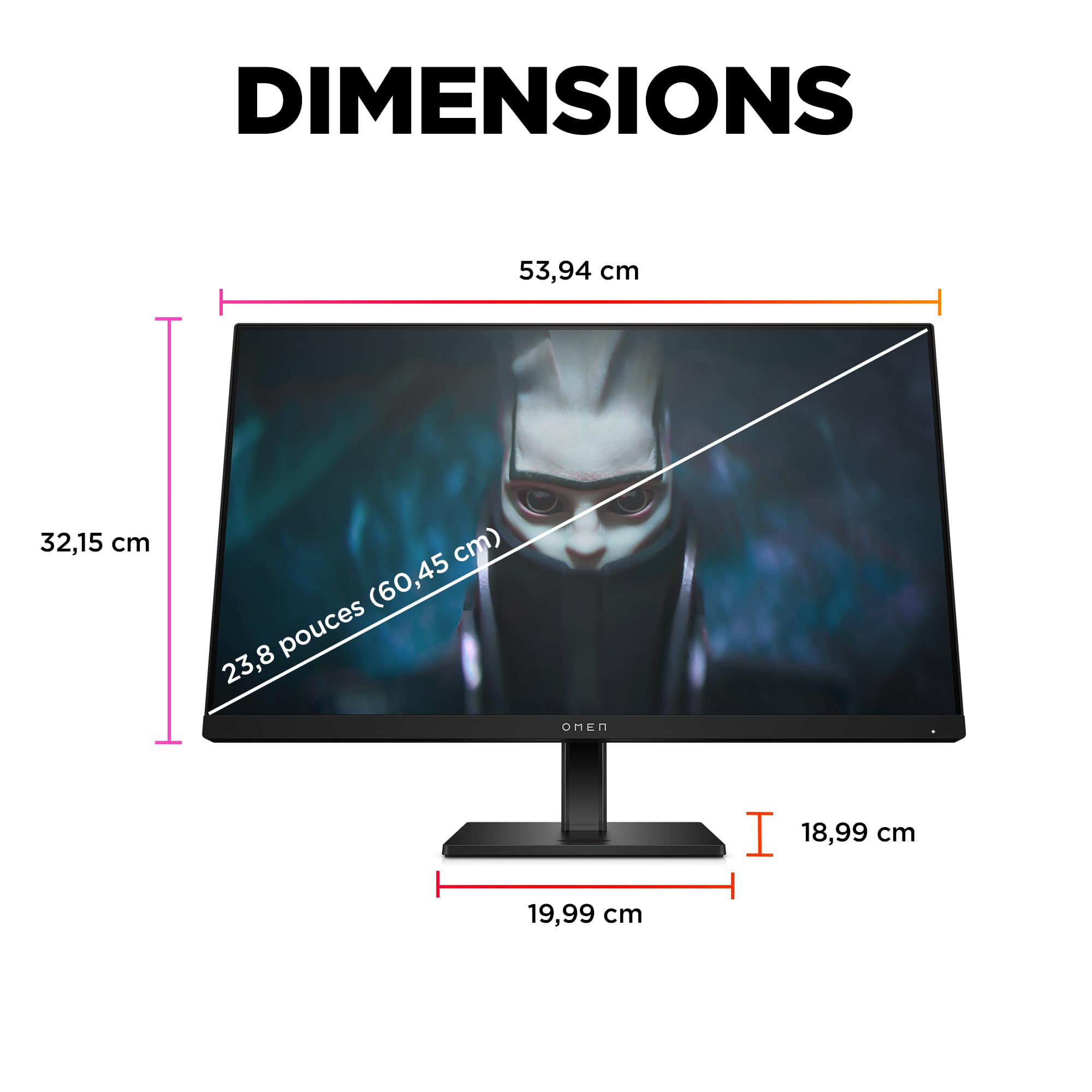 HP OMEN 24, Écran Gaming 23,8" FHD IPS 165Hz, 1ms (1920 x 1080, 16:9, Antireflet, AMD FreeSync Premium, 300Nits, 2X HDMI 2.0/1xDP 1.2) Moniteur PC Noir