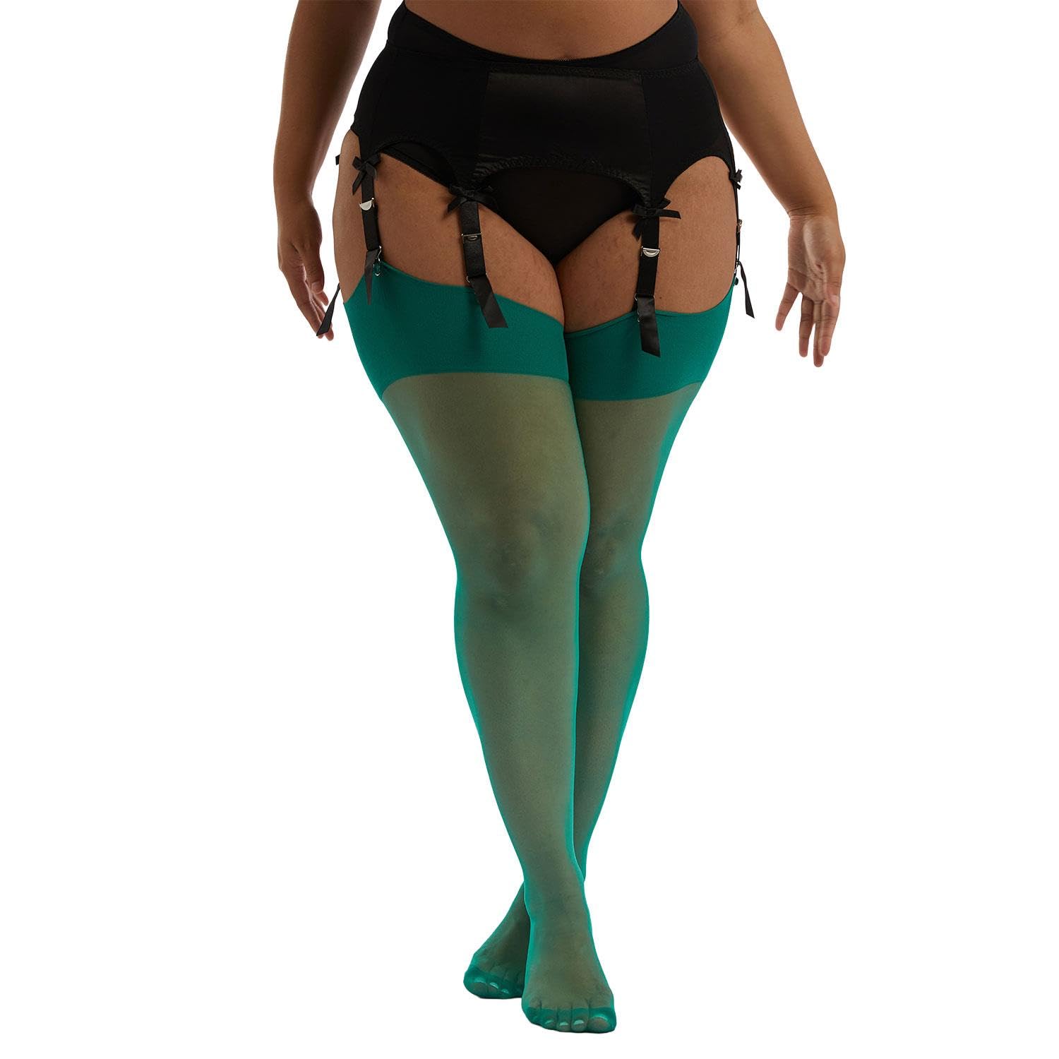 Playful Promises Women's Green Seamed Stockings - Sheer 15 Denier Hosiery With Dark Back Seam, Reinforced Heel And Toe - Elegant Retro Inspired Stockings For In Sheer