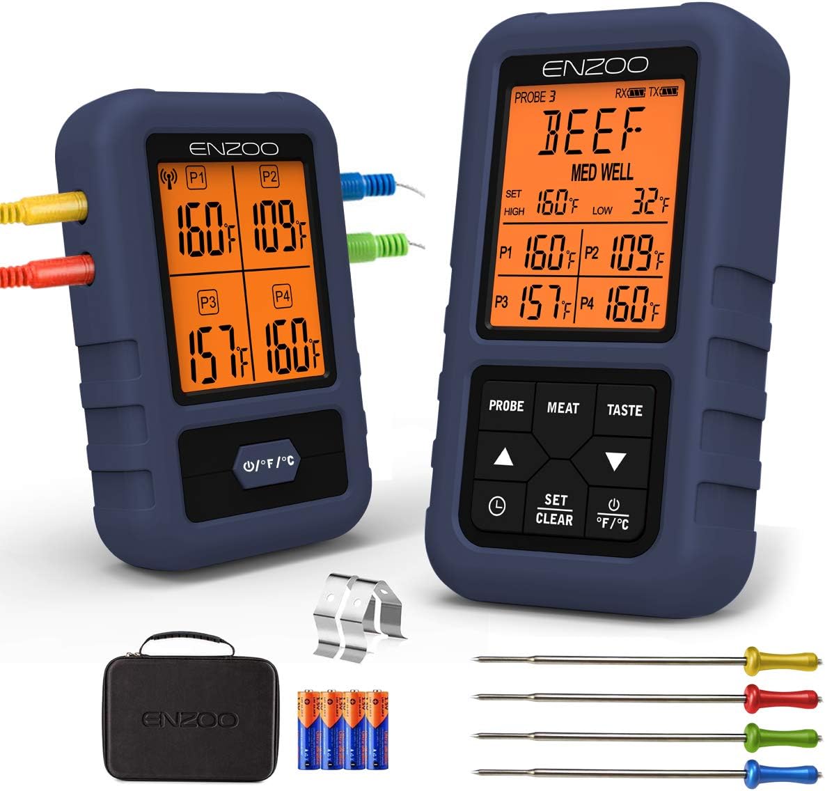 ENZOO Wireless Meat Thermometer for Grilling, Ultra Accurate & Fast Digital Meat Thermometer for Smoking with 4 Probes, 500FT 178° WideView Meat Thermometer for Smoker, BBQ, Carring Case Included: Industrial & Scientific