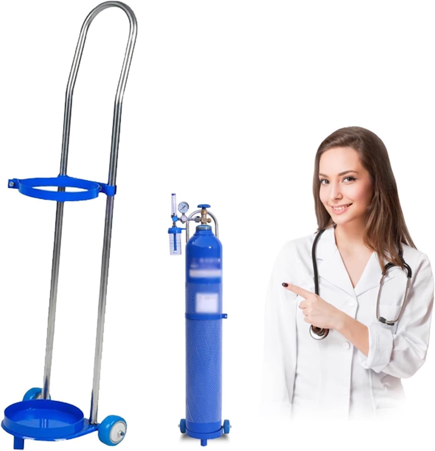 Portable Oxygen Cylinder Trolley with Dual Wheels for Hospital and Laboratory Transport