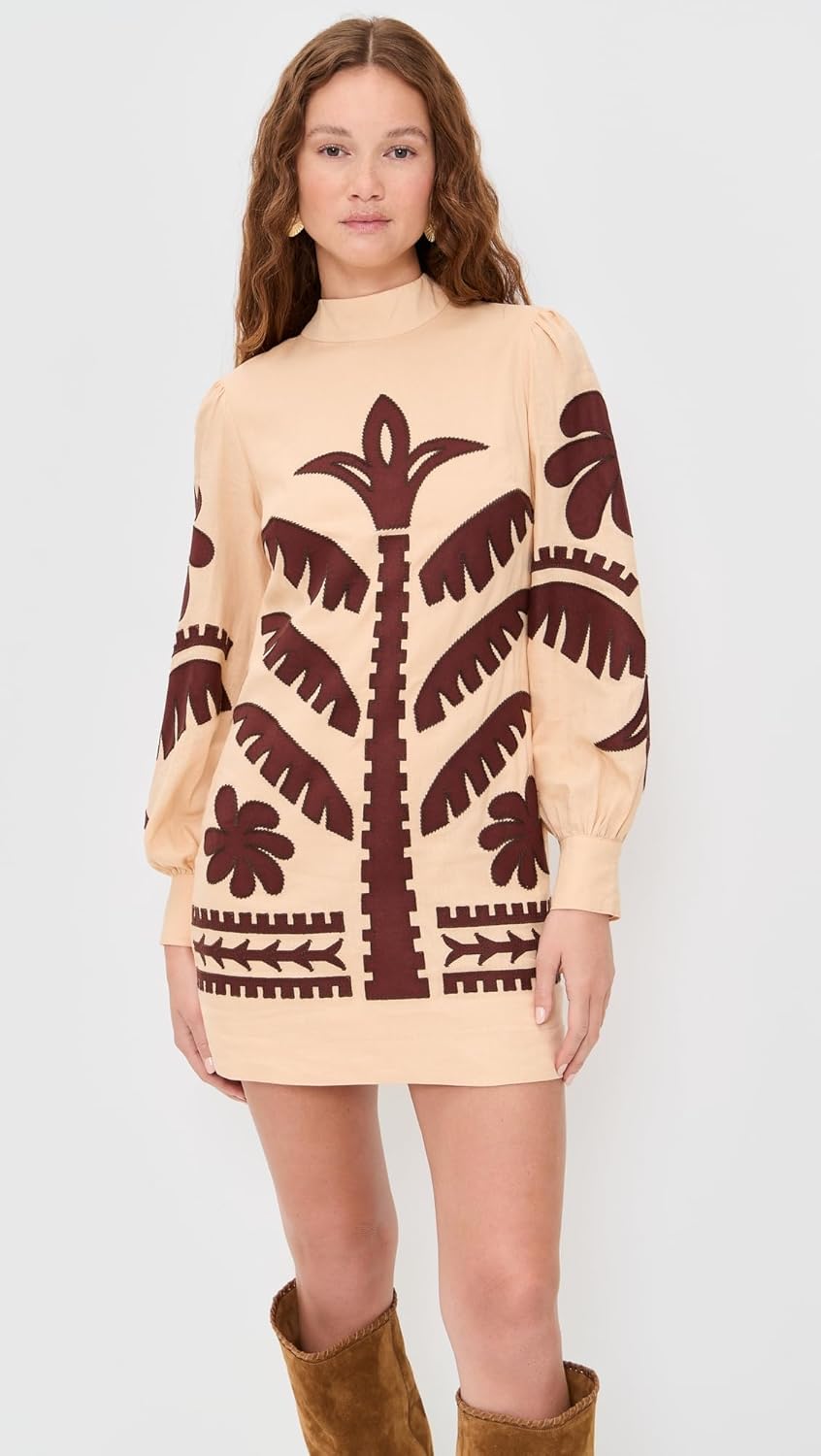 Women's Foliage Embroidery Linen Dress - Image 2