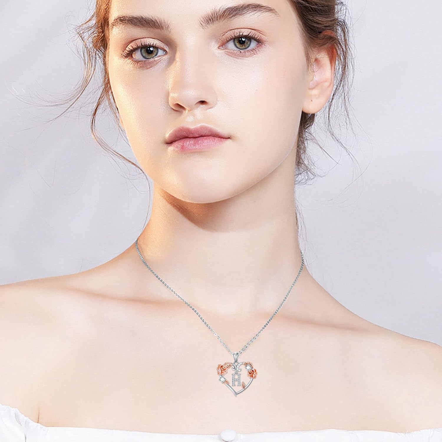 AOBOCO Rose Heart Necklaces Christmas Gifts for Women, 925 Sterling Silver Rose Love Heart Initial Letter Pendant Necklace Jewelry Mothers Day Lover Birthday Gifts for Her Mom Wife Girlfriend - Image 2