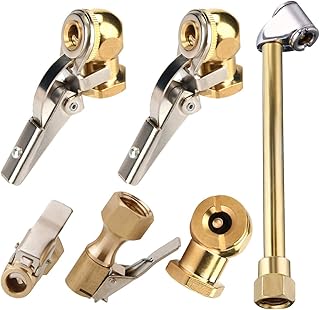 Aulufft 6Pcs 1/4 Inch Air Chuck Set FNPT Dual Head Air Chuck,Open Flow Chuck, Closed Ball Air Chuck,Closed Flow Straight Tire Chuck with Clip for Inflator Pressure Gauge Compressor Accessories