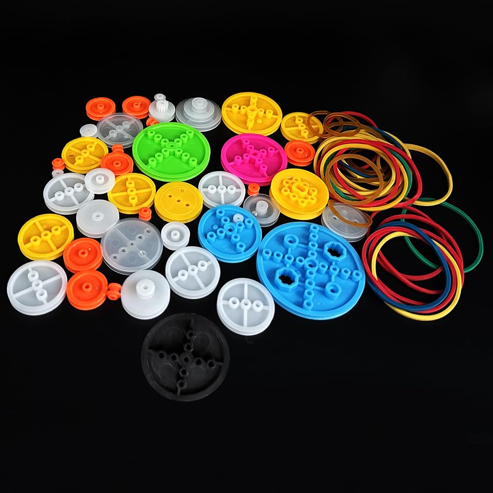 70PCS Belt Pulley Set Plastic Belt Pulley with Rubber Band for RC Car Truck Robot DIY Model Toy Accessories (70)