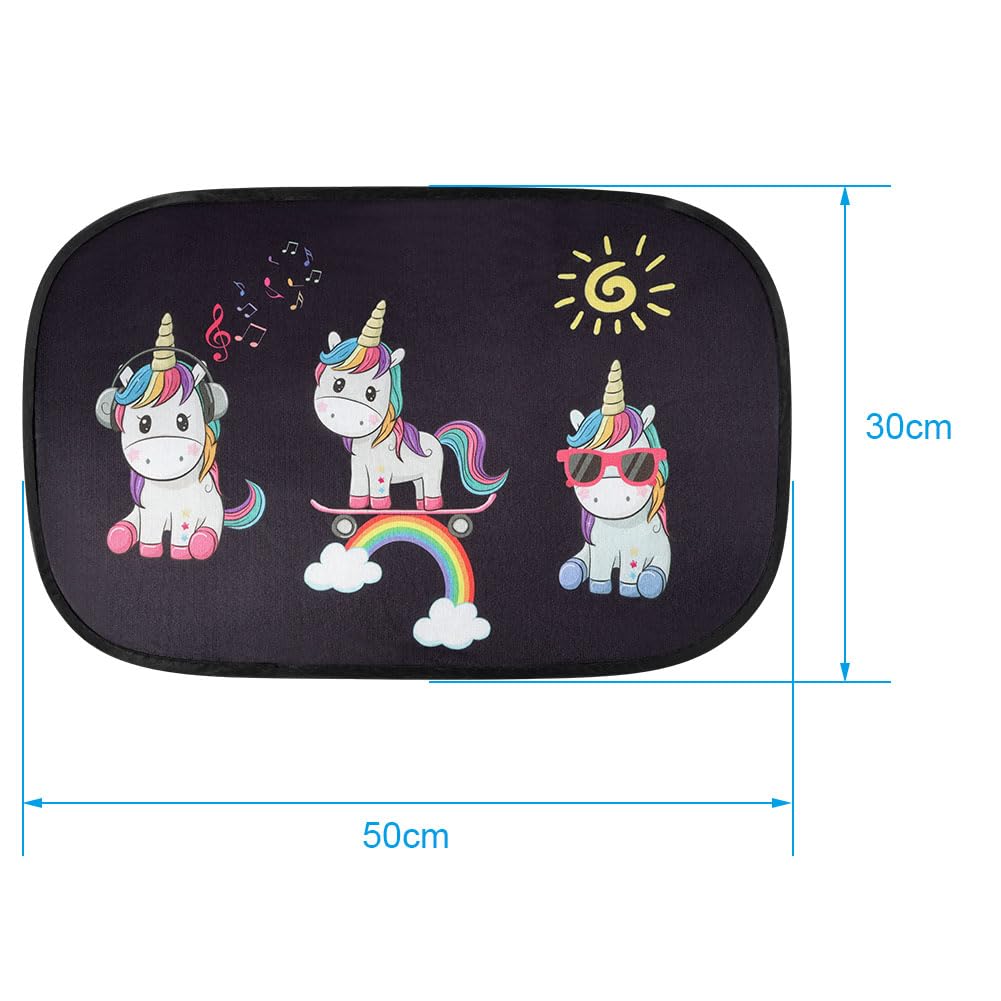 URAQT Car Sun Shade, Compatible with Passenger Cars, Car Window Sun Shade with UV Protection (Set of 2) for Children Unicorns - Image 2