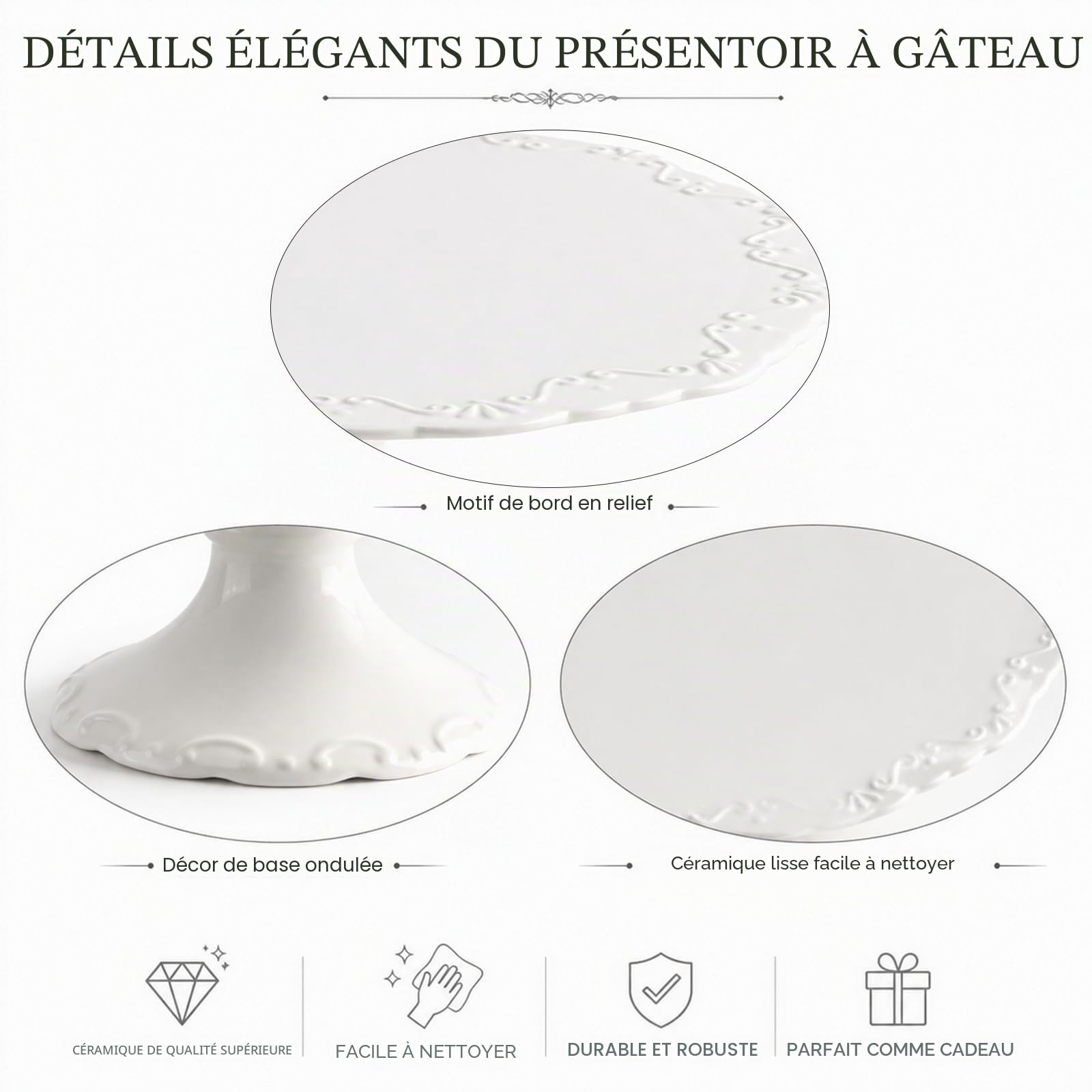 Support Gâteau En Porcelaine Blanche, 30 Cm (12 Pouces), 1 Pièce Élégante Européenne Avec Pied Haut, Résistant au Lave-Vaisselle, Adapté Aux Gâteaux Jusqu'à 25 Cm