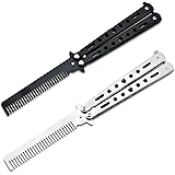 2 Pieces Stainless Steel Folding Practice Combs Available in Black and Silver, Foldable Hair Styling Tools for Sports and Outdoor Use, Silver+Black