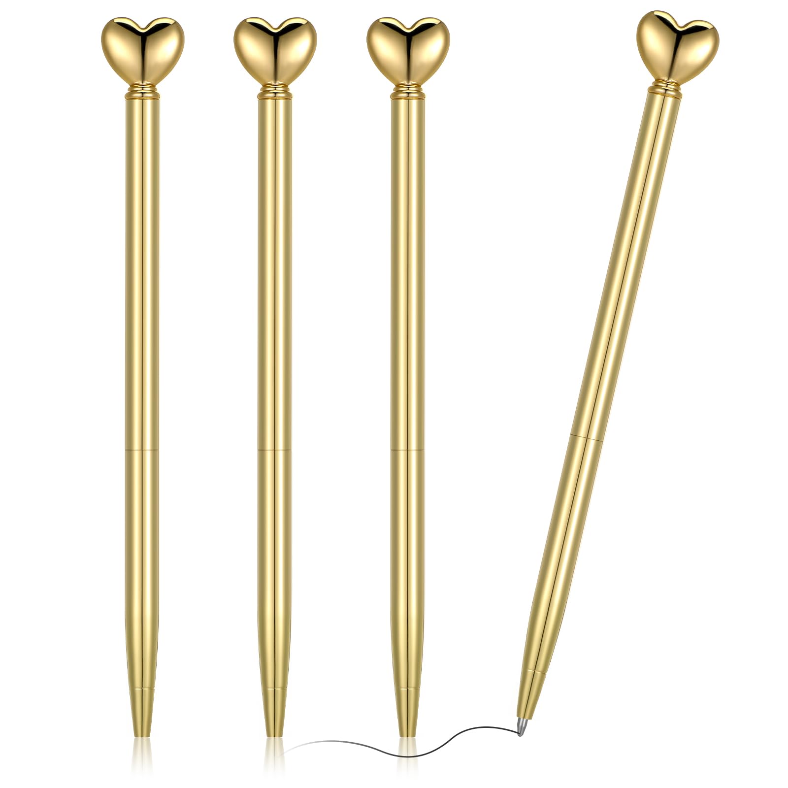YUXIANLB 4 Pieces Heart Shaped Ballpoint Pen, Retractable Metal Decorative Pens, 1.0 mm Black Ink Ballpoint Pens Bulk, Cute Pens Gifts for Women School Office Wedding Bridal Shower Baby Shower (Gold)