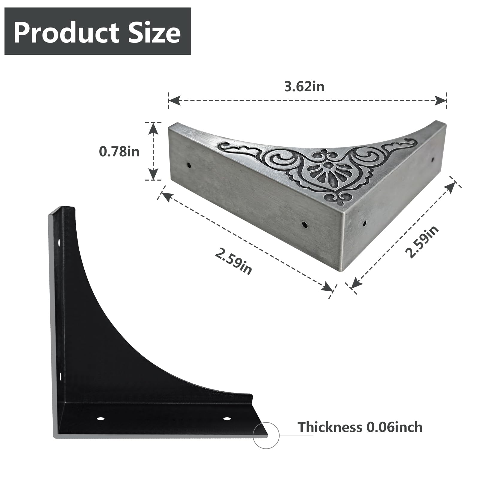 4Pcs Antique Zinc Alloy Box Corner Protector Decorative Furniture Corner Edge Safety Bumpers Cabinets Fireplace Furniture Bumpers (Flower Pattern)