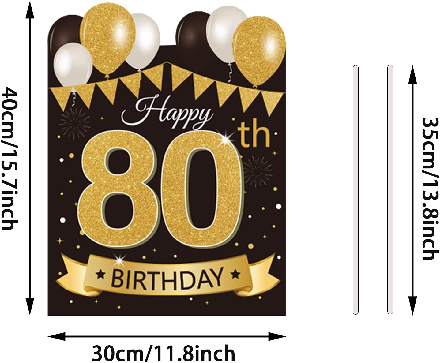 Large Happy 80th Birthday Party Yard Sign Black Gold 80 Birthday Yard Signs with Stakes and Outdoor Lawn Decorations