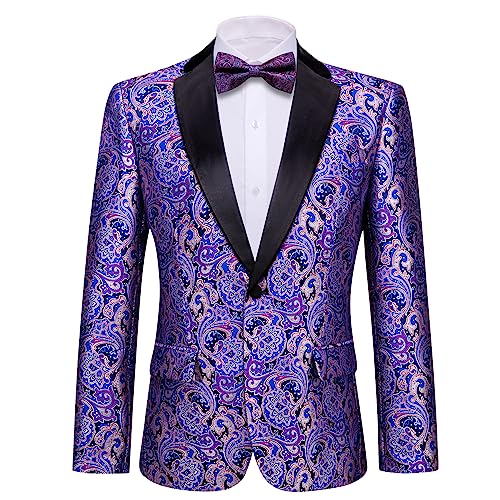 Image of Barry.Wang Blazer for Men Paisley Sport Coat Lightweight Suit Jacket Regular Tuxedo Flower Mardi Gras Carnival Gift