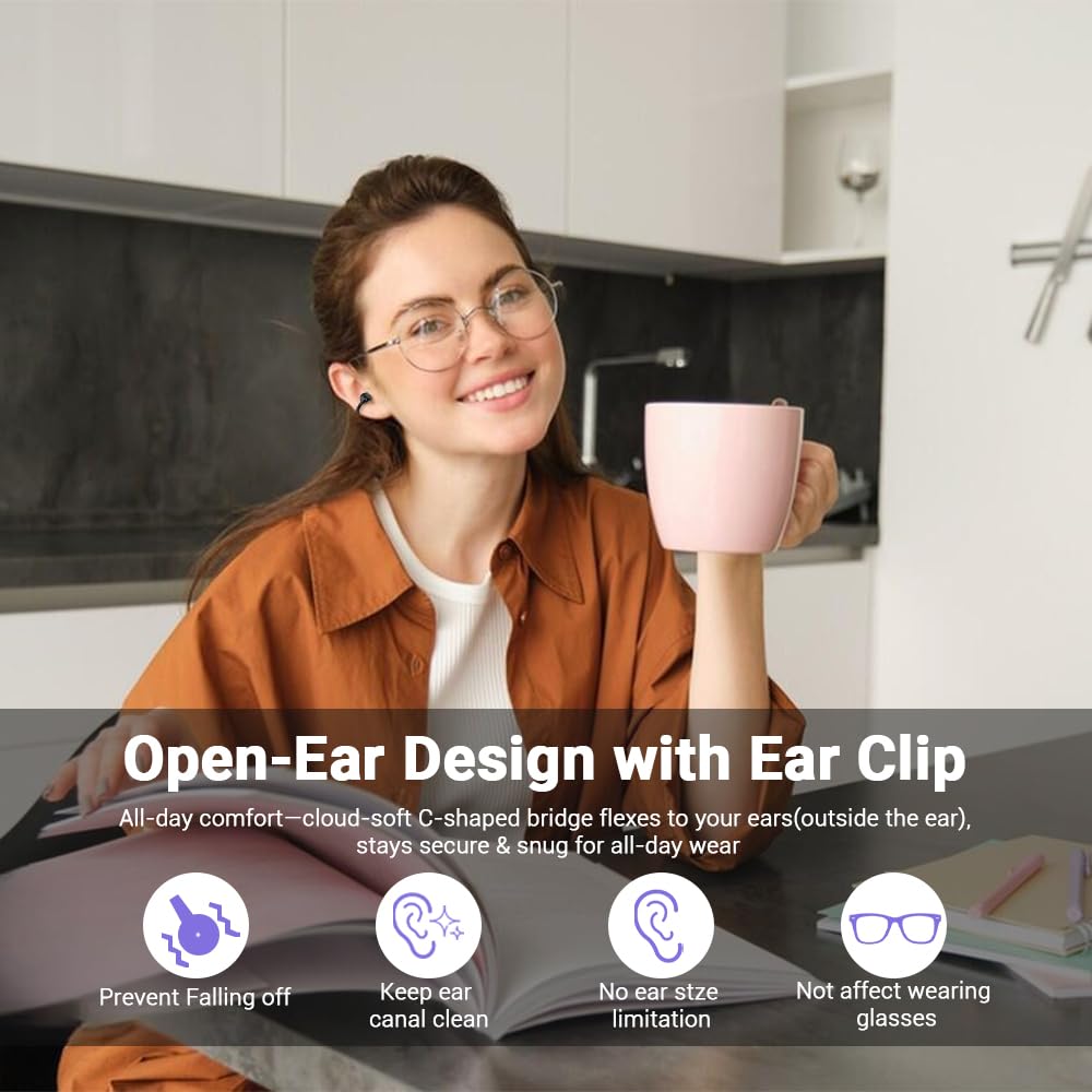 Auricolari a clip, senza fili, Bluetooth 5.4, con microfono e batteria 60H, impermeabili, per sport, corsa, orecchie piccole e occhiali, allenamenti
