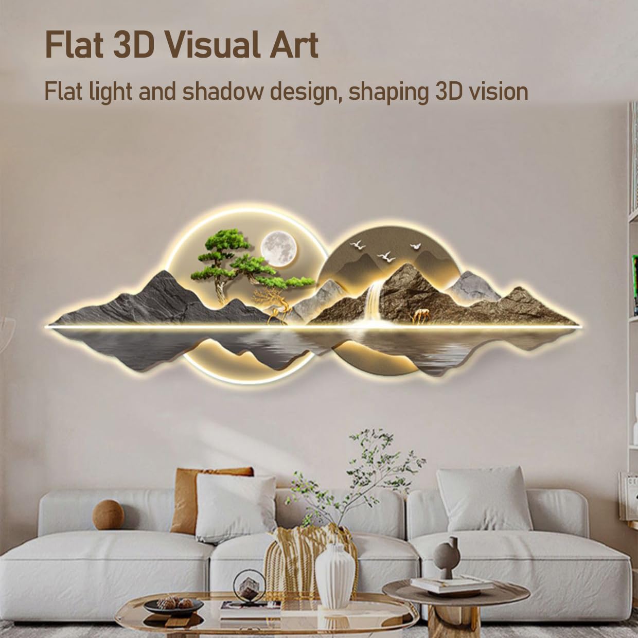 Dekoracje ścienne 3D dekoracje ścienne ze światłem LED lampa Zenation chińskie malowanie ścian salonu Zen kinkiet domu nad sofą tło ściana F 60 × 180 cm