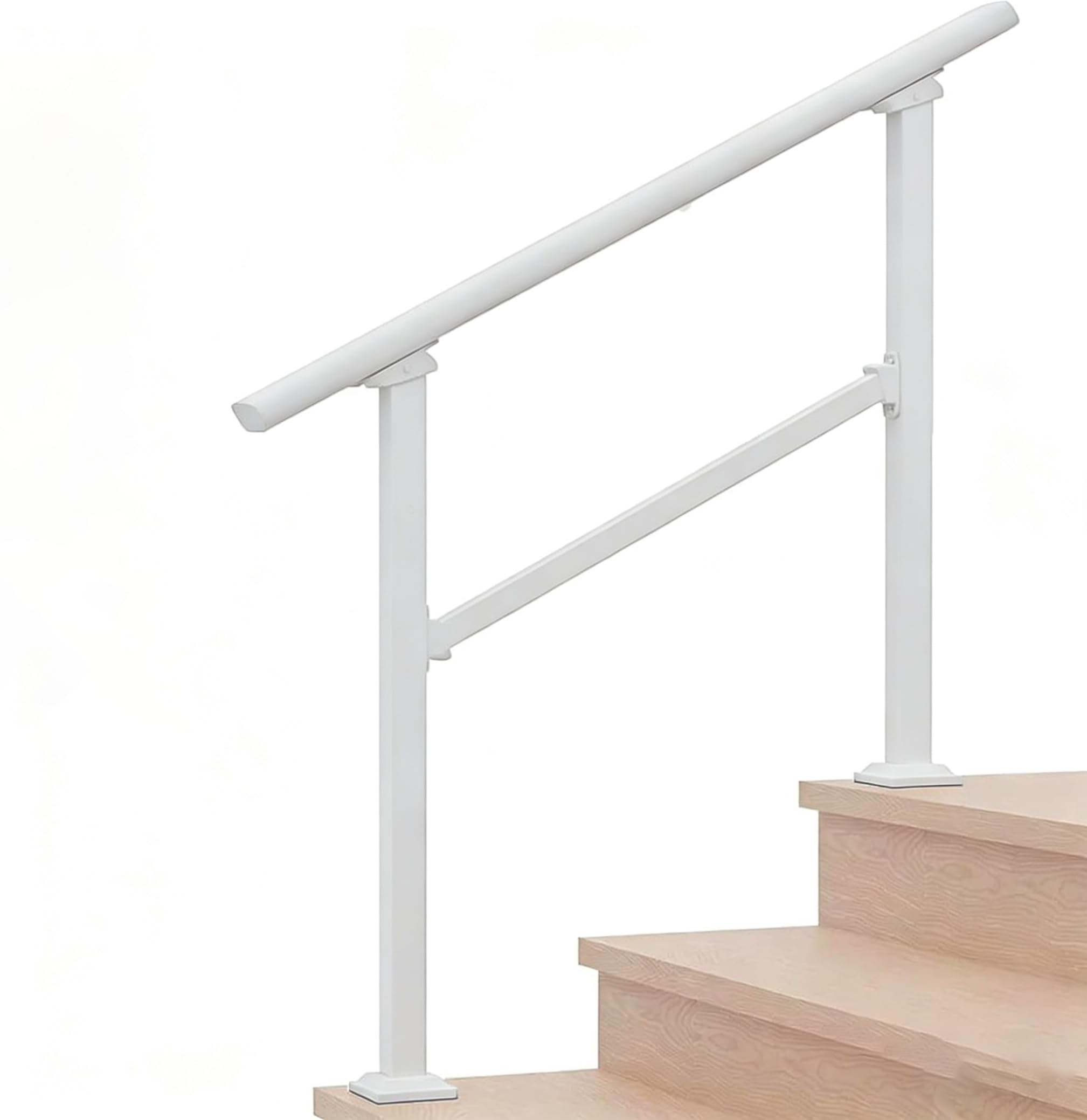Main courante 3 marches sécurisée blanche pour escalier extérieur et autonomie des séniors