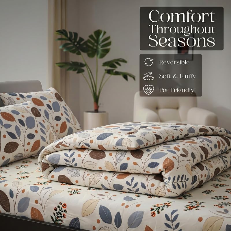 Image of Utopia Bedding Microfiber AC Comforter for King Size 220x240 cm - Lightweight, Skin-Safe & Hotel-Style Quilted Blanket with Floral Print White