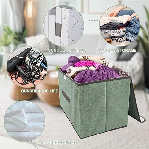 Miniatura 4 de Caja de almacenamiento plegable con tapa y asa a prueba de polvo, contenedor de almacenamiento plegable organizador de almacenamiento para armario,
