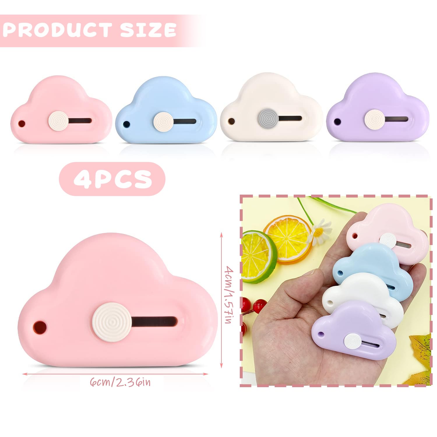 Mini Cutter Nuage Kawaii Ouvre Colis Enveloppe Papeterie Pastel Fournitures Scolaires Aesthetic Forme Nuage Rose Bleu Violet Blanc