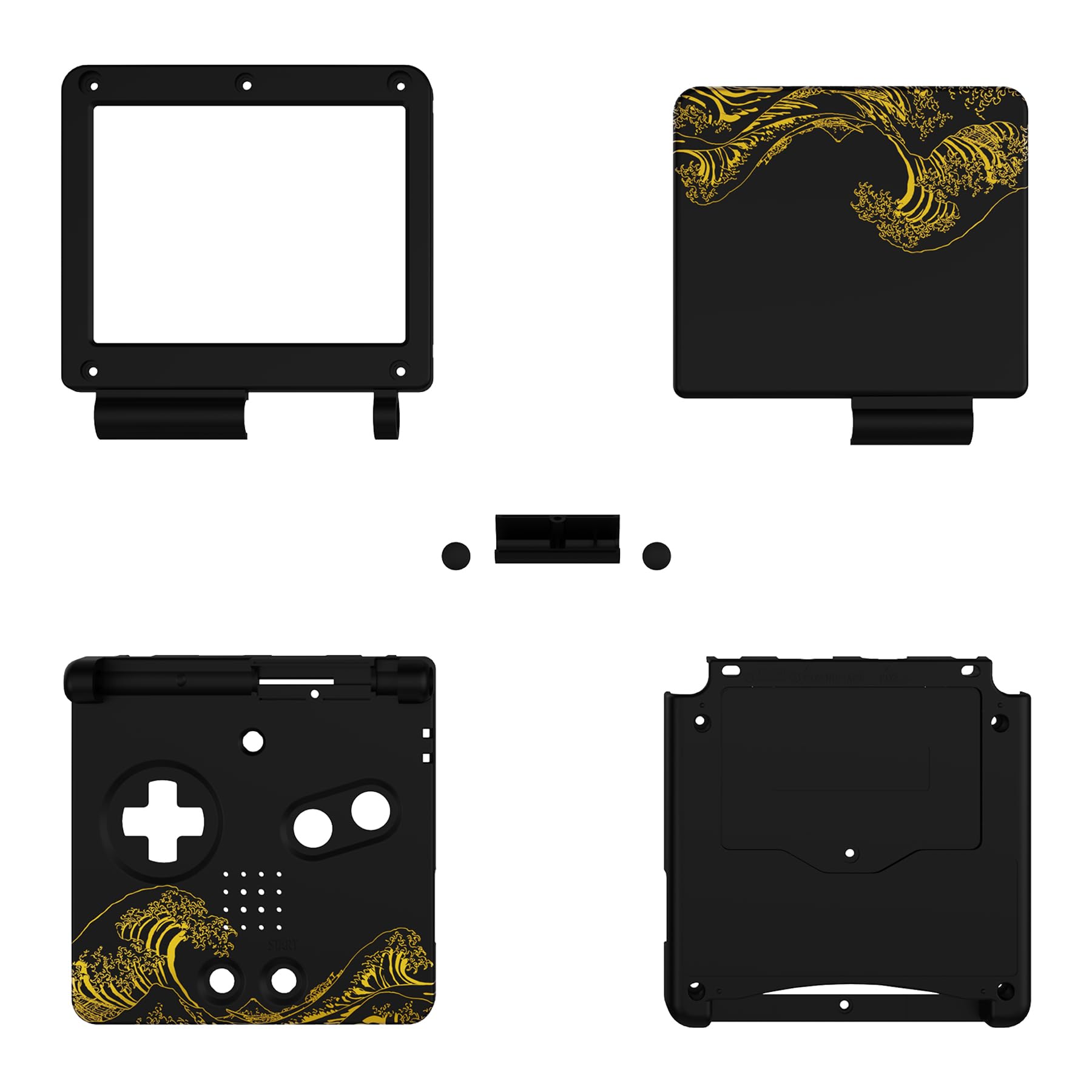 eXtremeRate Coque avec Boutons Complète pour GBA SP Gameboy Advance SP, Coque Remplacement Compatible avec Écrans IPS et LCD Standard, sans Console et Écran,The Great Golden Wave Off Kanagawa Noir