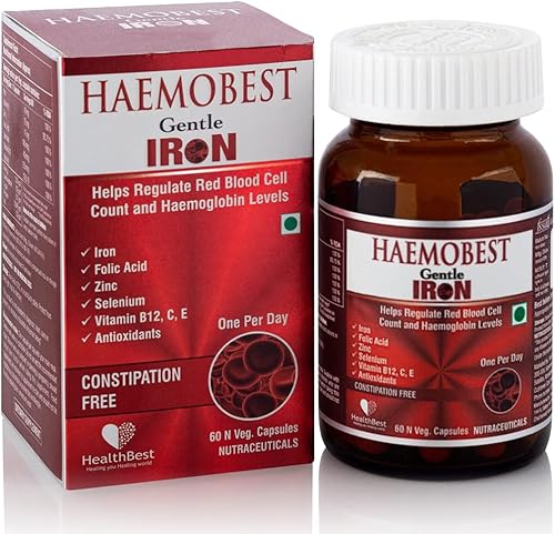 Cápsulas de hierro Haemobest Power - 60 unidades - Boost Hemoglobina, suave con el estómago - Fórmula no estreñimiento - Mejora el apoyo de los