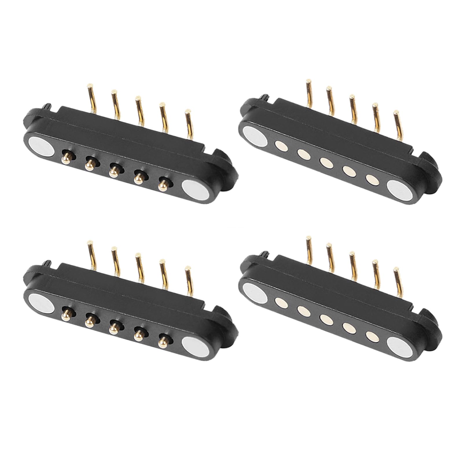 2 Pair 2/3/4/5/6/7/8Pin Bend Magnetic Pogo Pin Connector, Male+Female 2.54MM Spring Loaded Pogopin Connector DC Power Charge Probe Socket (5Pin)