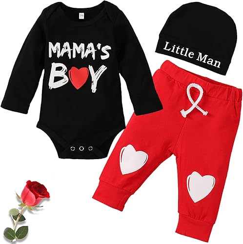 Baby Boy Valentines Day OutfitNew Round Neck Newborn My 1st Valentine Day Long Sleeved Letter Top+pants+Hat 3Pcs Set