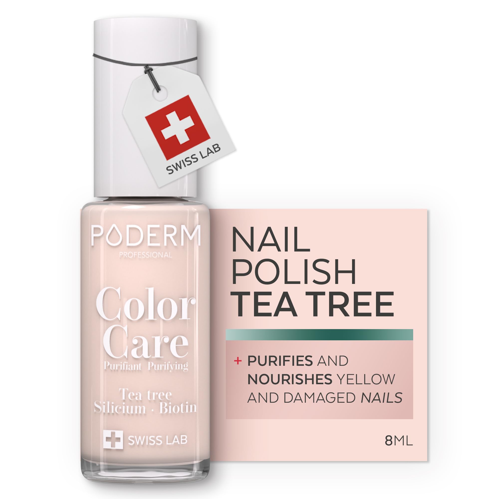 PODERM Swiss-Made Antifungal Nail Polish β Powder Pink | Breathable Treatment with Tea Tree, Silicon & Biotin | Strengthens, Repairs & Conceals Yellow, Brittle & Damaged Nails | Podiatrist-Developed