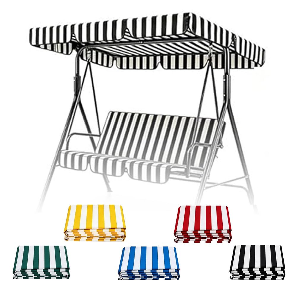 SMCMGECEUZ Garden Swing Canopy Replacement Cover Stripe Swing Replacement Canopy Top Covers, Outdoor Patio Porch Swing Top Covers 56 65 75 77 83 98in(Black,190x120cm(75x47in))