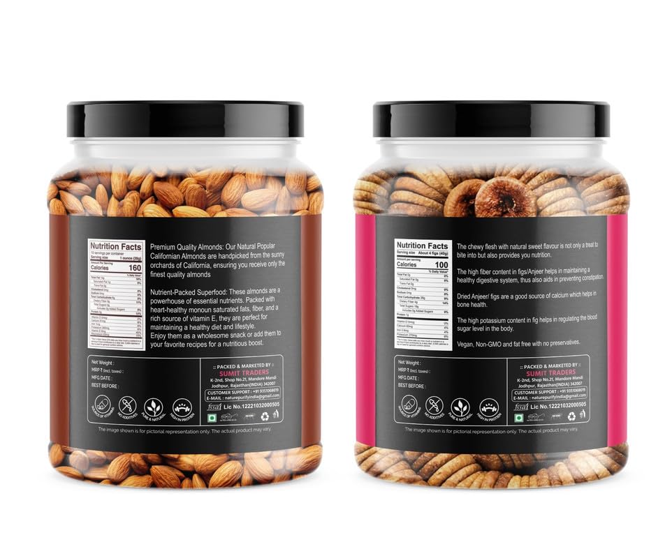 Image of Nature Purify Dried Fruits Combo Almond and Anjeer 250gm Each Pack OF 2 | Healthy Snacks Mixed Nuts with Dry Fruit | Nutrient-Rich Snack for Wellness | Diwali Gift