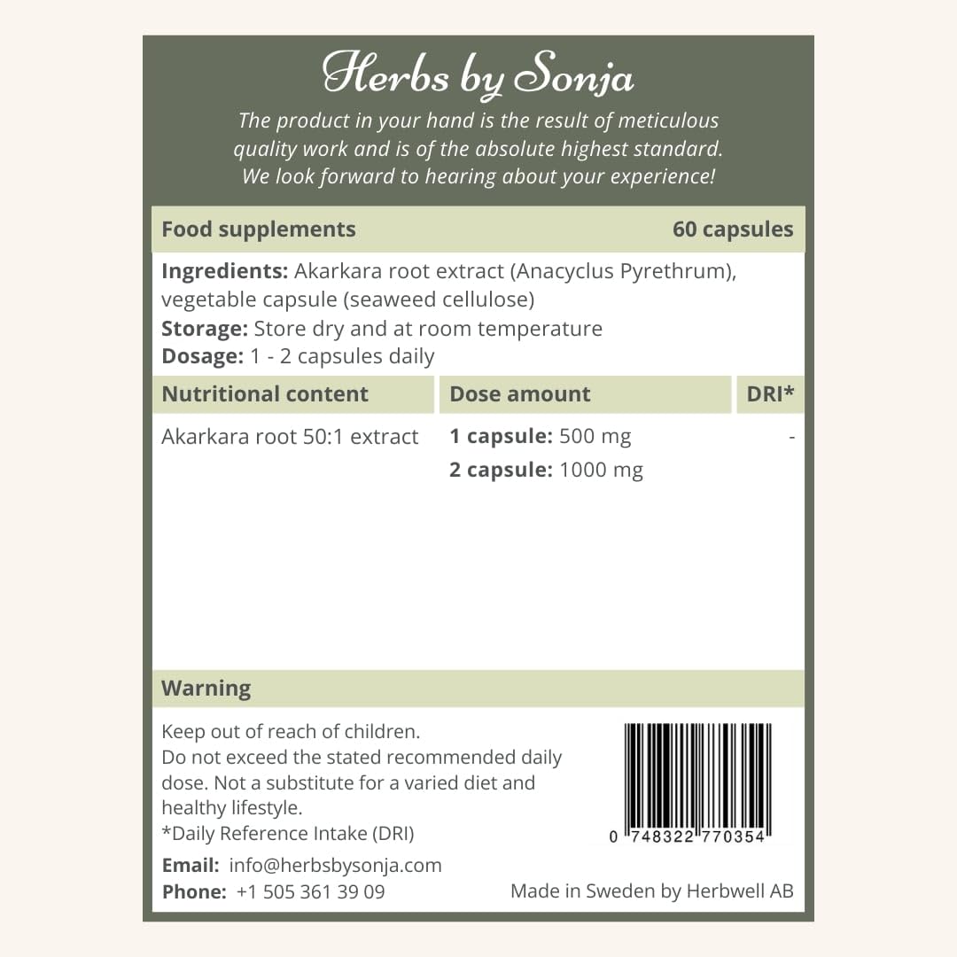 Akarkara 500 mg * 60 Kapseln – Boost für Testosteron und Vitalität – Verdauung und Stressbewältigung – Hochkonzentriert: 500 mg pro Kapsel ohne Zusatzstoffe – geeignet für Veganer