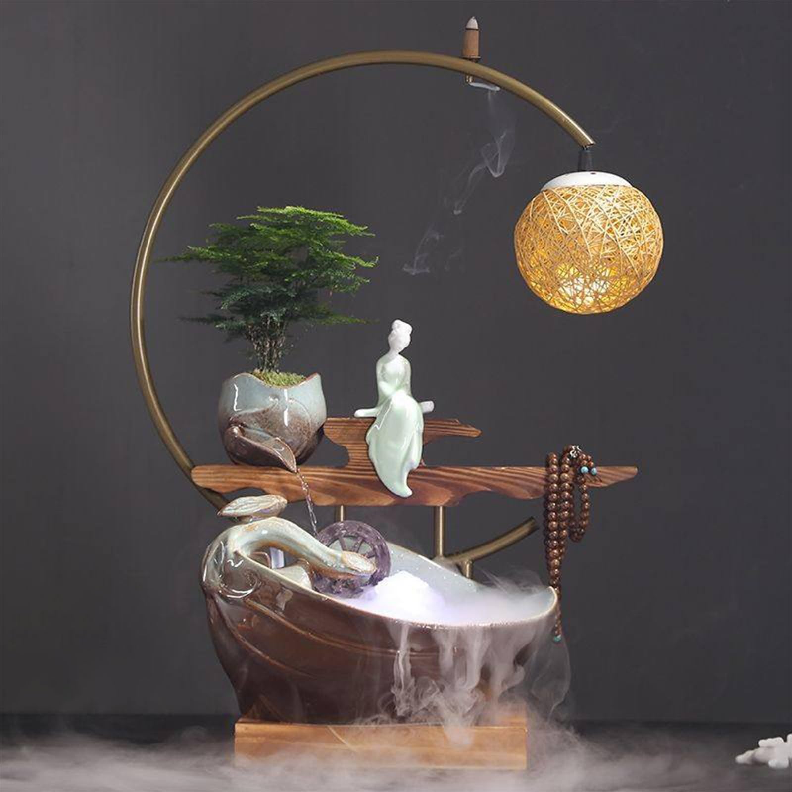 Fontaine à eau de table anti-stress pour retrouver le calme au bureau avec éclairage LED