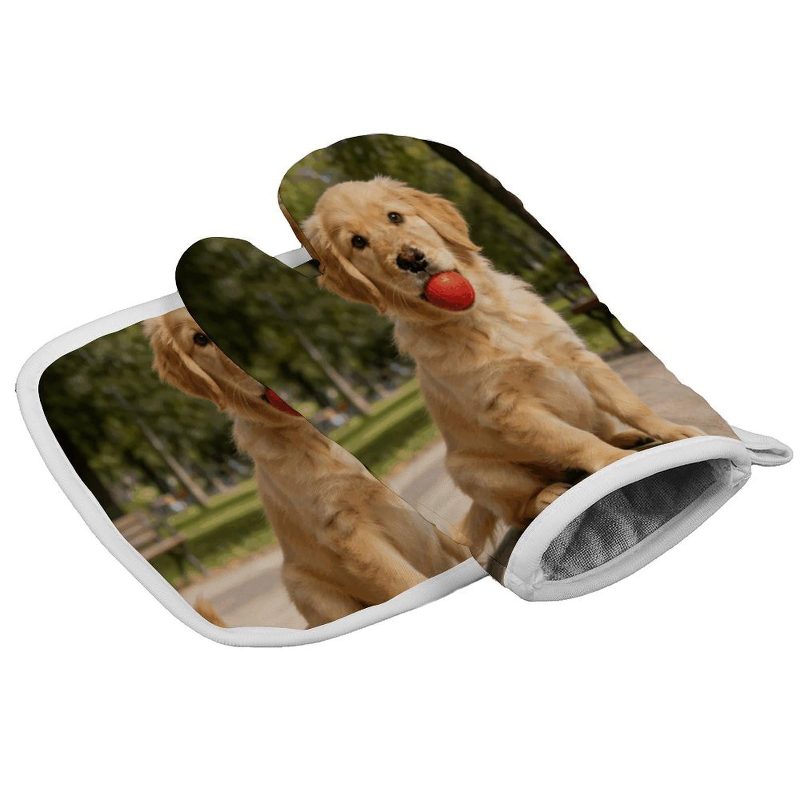 Fodpand Style Cute Golden Retriever Oven Mitt Set With Lanyard, Cooking Mitt, Protective Thermal Insulation,Kitchen Mitt For Baking, Cooking, Grilling, Microwave