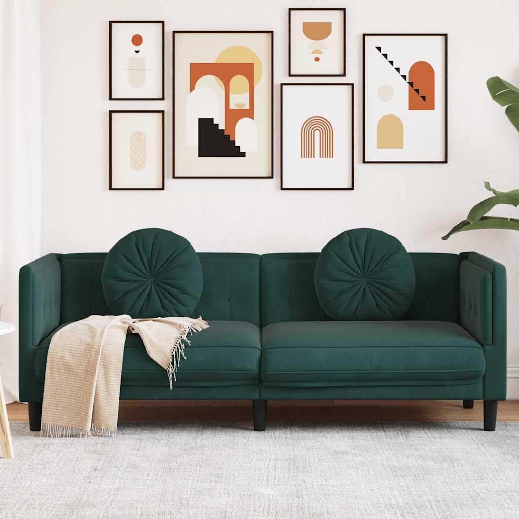 Divano con cuscino, 3 posti in velluto verde scuro, larghezza 193,5 cm, comodo divano soggiorno, elegante mobili imbottiti per la casa