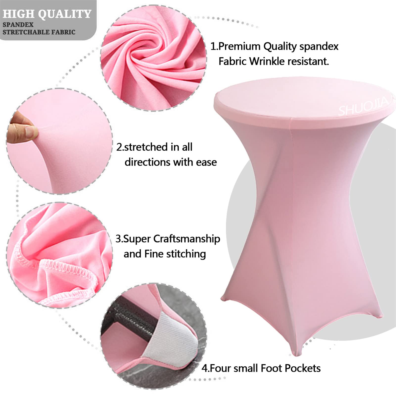 1/2/4pcs Housse De Table De Bistrot, Housse Mange Debout, Nappe Mange Debout Nappe Cocktail Ronde, Housse De Table De Extensible en Spandex pour Bar,Mariage,Cocktail (Pink,4Pcs-80cm)