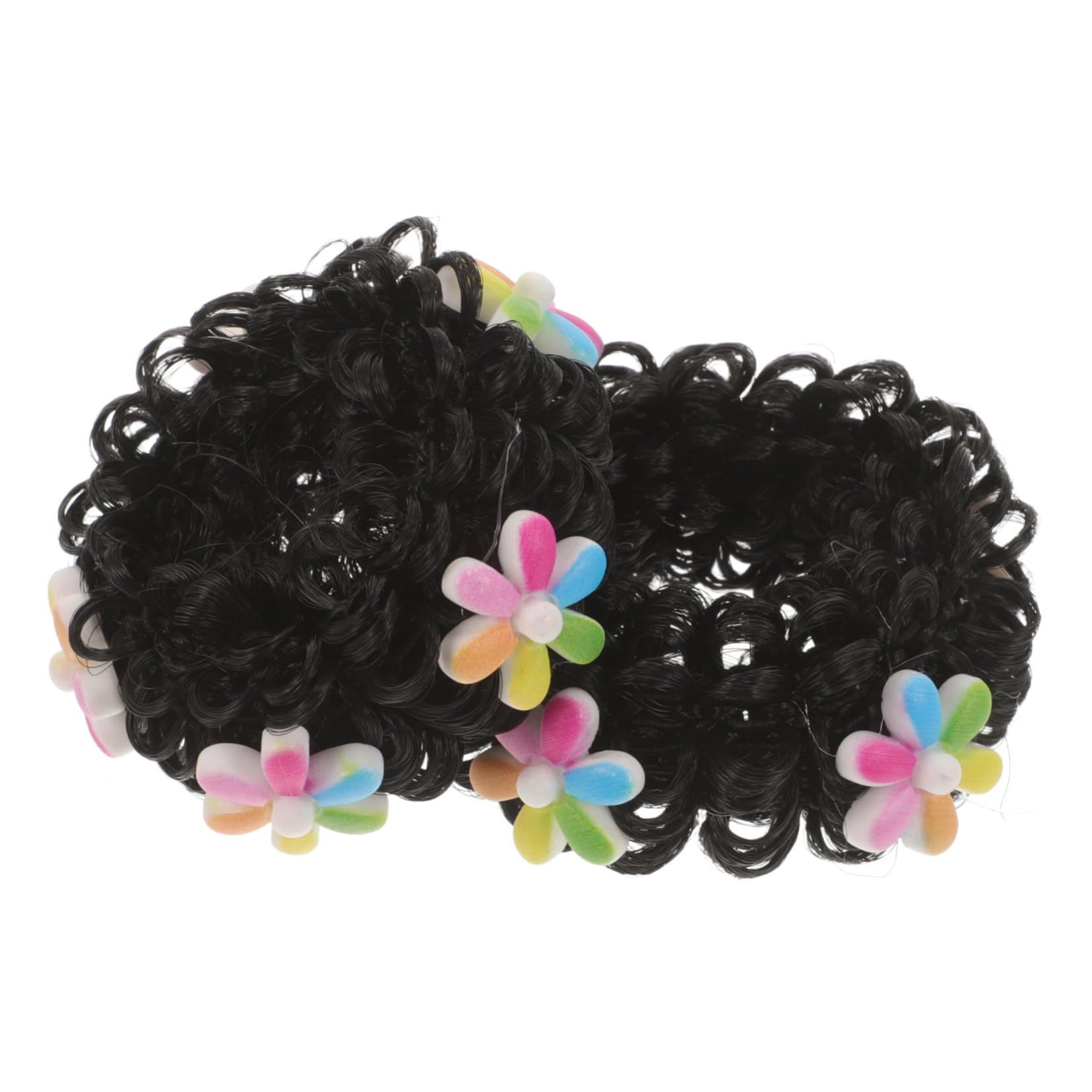 Ipetboom Cartoon Bun Wig for Girls Set of Hair Accessories Flower Adornments Safe Easy to Apply