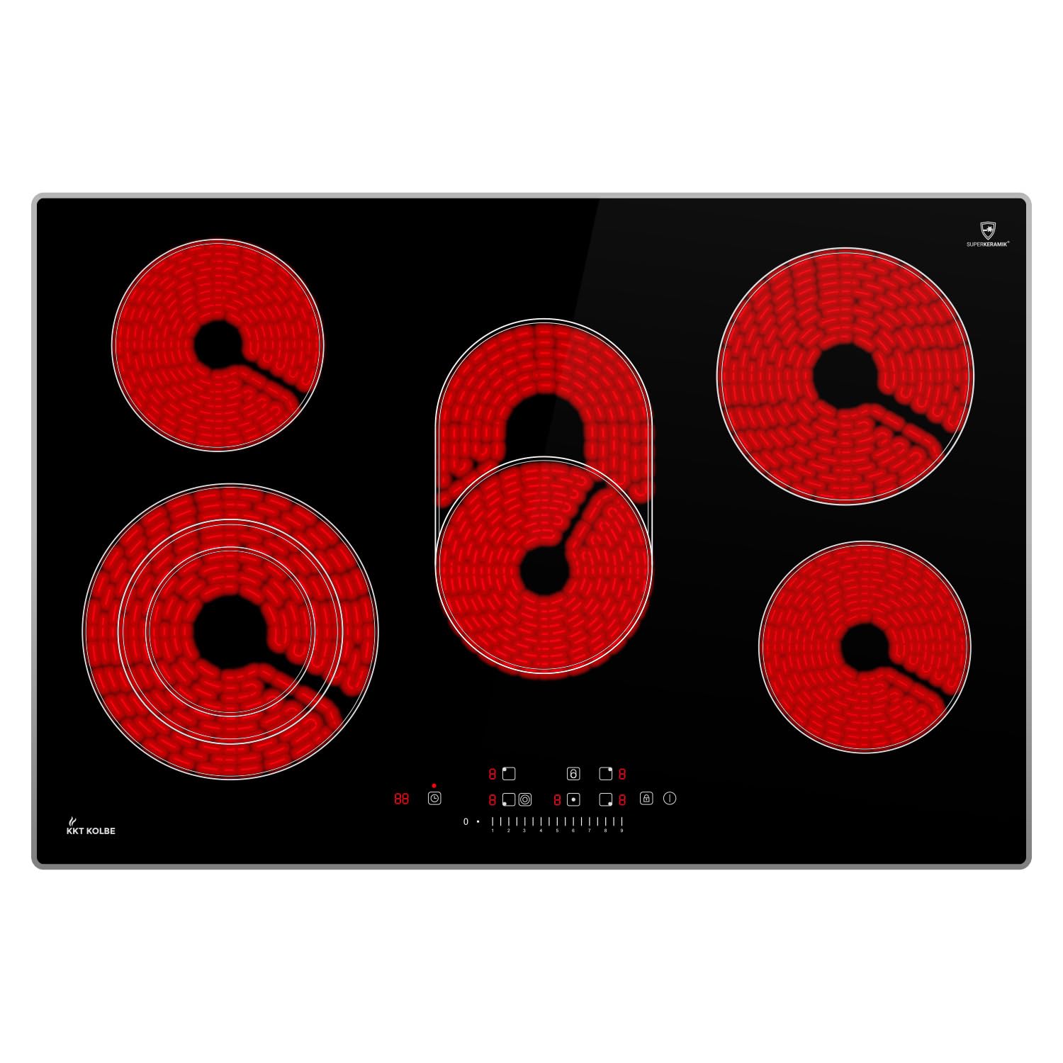 Placa vitrocermica 80 cm / 8,7 kW / 5 fuegos / 9 niveles de potencia/zona de cocción triple/zona de cocción ovalada doble, / CH7705AL