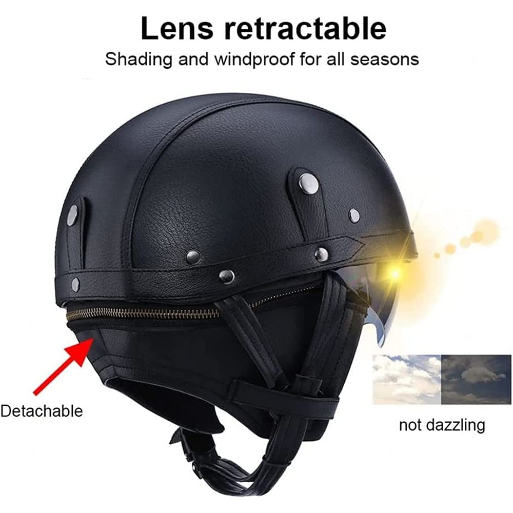 Retro Motorcycle Helmet with Aviator Helmet DOT/ECE Approved for Adult Men and Women Bike Cruiser C3,S(55-56CM) Auto & motor