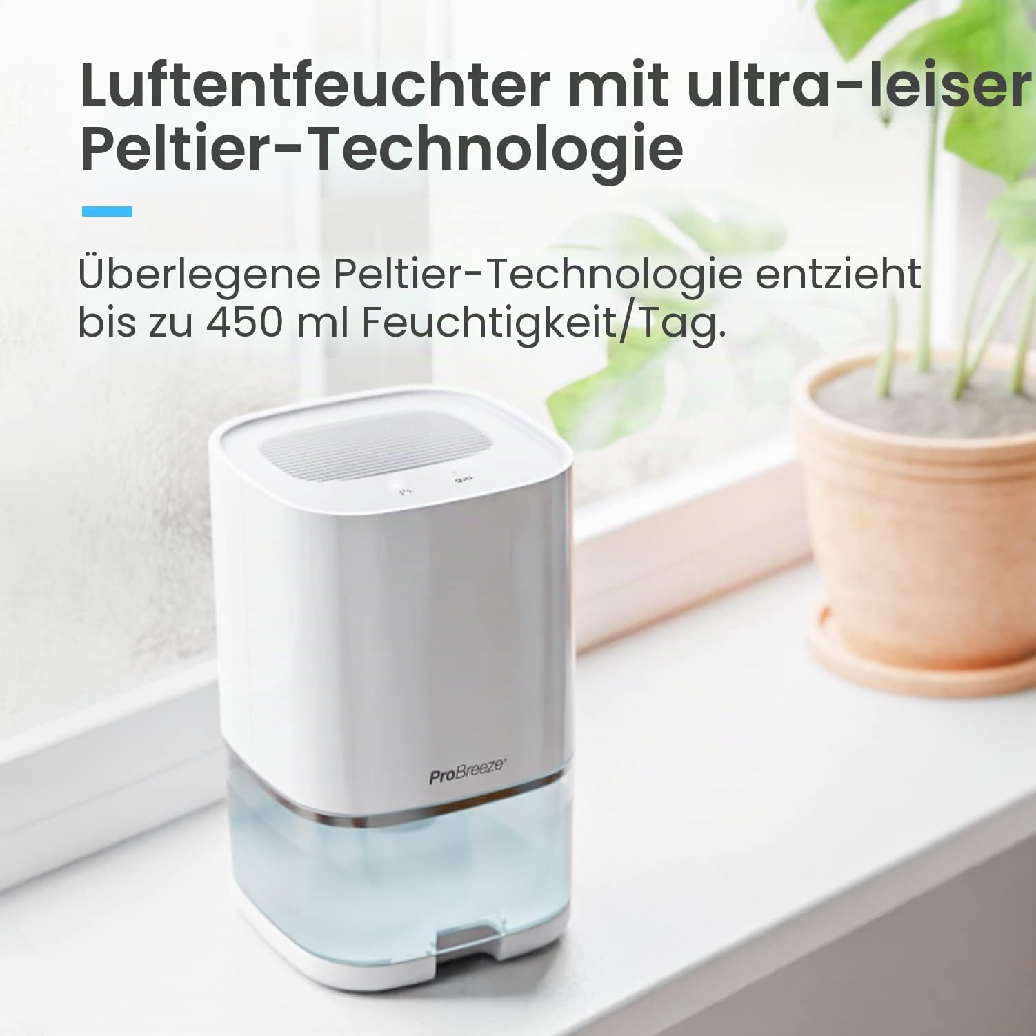 Pro Breeze Luftentfeuchter 1000ml mit Zeitschaltuhr und Nachtlicht - Luftentfeuchter elektrisch gegen Feuchtigkeit, Schmutz, Schimmel in Badezimmer, Schlafzimmer, Kleiderschrank und Keller - Weiß